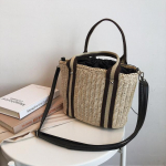 Naiste k&auml;ekott Bohemia &otilde;lgkott naistele, kootud k&auml;sitsi valmistatud naiste kandekott Suvine rannariba triibuline &otilde;lakott rotangist kootud suure mahutavusega k&auml;ekott One Size beež