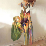 (Qunide) Laia s&auml;&auml;rega kombinesoonid naistele vabaaja avarad varrukateta kombinesoonid Retroprinteriga metallist n&ouml;&ouml;biga pikad p&uuml;ksid taskutega kombinesoonid S kollane