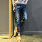 Stretch Jeans Meeste v&auml;ikeste jalgadega, keskmise v&ouml;&ouml;kohaga Trendikad teksad Korea sobivad teksad 36