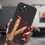 Iphone 13 11 12 14 Pro Max Mini Xs Xr 14plus musta &uuml;mbrisega k&otilde;rged kontsad, t&uuml;druk, mood naine, populaarne silikoonist kaitsekate For 11 Pro Max