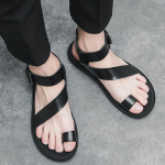 Meeste sandaalid Must valge Nahast Gladiator Sandaalid V&auml;lissandaalid De Hombre Rooma suvised Rooma sandaalid meestele Peep Toe Open Toe Rannajalatsid EU:38 valge