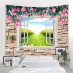 R&otilde;du aken maastik gobel&auml;&auml;n seinariide boho stiilis voodilina diivan tekk esteetika elutuba magamistoa seinakaunistus 90x75cm