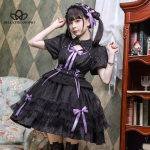 Lolita kleit l&uuml;hikeste varrukatega igap&auml;evane kerge kleit, naine vabaaja mood Lolita peokleit, cosplay naine, armas kleit XL lilla/must