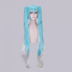 naiste Anime 120CM Pikk Laineline Vocaloid Snow Cosplay Parukas Gradiendi Sinine S&uuml;nteetiline Juuksed Kiibi Otsmikupatsidega 117-120cm taevasinine v&auml;rv