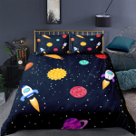 3D Planet voodipesukomplekt Romantiline t&auml;histaevalik tekikate ja padjap&uuml;&uuml;r, 2/3 t&uuml;kki DE135 * 200 kergesti puhastatav kodukaunistus lennuf&auml;nnide tubadele DE 100x135cm