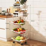 Mitmekihiline roostevabast terasest 360-kraadine p&ouml;&ouml;rlev riiul, puu- ja juurviljade hoiustamisriiul ratastega p&otilde;randariiul K&ouml;&ouml;gis korraldaja 5 Layer valge