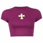 Lilla Y2K Crop Tops punk stiilis E T&uuml;drukute Ts&auml;rk Ristimustriga Graafiline T-s&auml;rk naiste O Kaelusega Slim Basic Baby Tee Summer M roosa