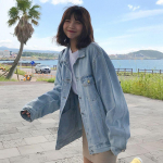 Uus Korea versioon Interneti-punane teksajakk Retro &scaron;ikk tudengijope, vaba vabaaja teksajakk naiste topp XXL