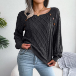 Naiste vabaaja neljakandilise kraega Spike Button Twist kootud pullover kampsun S valge