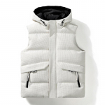 S&uuml;gis-/talvine kapuutsiga vest, meeste žakaarpuuvillane, soe polsterdatud vest, paari vest S valge