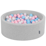 KiddyMoon 90x30cm/300 palli Pallid 7cm / 2,75 tolli baby vahtkummiga palliauk, sertifitseeritud made in eu, helehall:bblue/heleroosa/p&auml;rl 90x30cm/300 balls