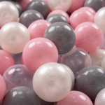 KiddyMoon 200 pallid 7cm/2,75 tolli pehmest plastist m&auml;ngupallid lastele sertifitseeritud made in eu, p&auml;rl/hall/l&auml;bipaistev/heleroosa 200 Balls/7cm-2.75in