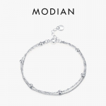 Modian h&otilde;bedane kahekihiline helmestega l&uuml;likett 925 sterling h&otilde;be trendikas lihtne naiste k&auml;ev&otilde;ru naistele pulmaehted h&otilde;be