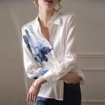 Vintage mustriga &scaron;ifoonist naiste s&auml;rk vabaaja n&ouml;&ouml;pidega pikkade varrukatega topid Daami satiinpluus Naiste suvemood 2022 vabaaja s&auml;rk 21807 L valge