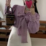 Pikkade varrukatega suur kikilips krae pitss&auml;rk naiste s&uuml;gismood Elegantne auklik naiste pluus lahtised lihtsad s&auml;rgid topsid 30012 One Size lilla