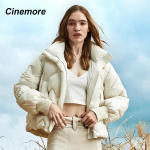 Cinemore'i naiste talve sulejope lahtine korea stiilis aluskrae Moodne puhvis soe l&uuml;hike duck sulemantel puhvis tepitud jope S valge