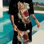 Suvine meeste must dressipluus Hip Hop meeste &uuml;likond Street Gothic otsib Buddha Print Meeste s&ouml;rkimiskost&uuml;&uuml;m &Uuml;mar kaelus 6XL