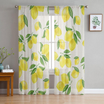 Summer Fruit Lemon Farm Retro l&auml;bipaistvad aknakardinad elutuppa K&ouml;&ouml;k Lastele Magamistoa Voile Rippkardin 135W x 114H(cm)