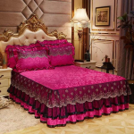 K&otilde;rgekvaliteediline Euroopa stiilis sametist voodipesukomplekt Reljeefne voodi seelik Padjap&uuml;&uuml;r King Queen Elegantne soe pehme voodikate 3pcs Design 120x200 roosa punane v&auml;rv