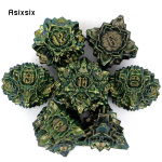 7 tk. Roheline kollane lootose&otilde;ieline metallist t&auml;ring, t&auml;ismetallist mitmetahuline t&auml;ringukomplekt, sobib rollim&auml;nguks RPG lauam&auml;ngu kaardim&auml;nguks mitmev&auml;rviline