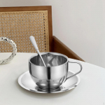 Kahekordse seinaga purunematu Cappuccino alustassi ja lusikakohviga 180ml Silver