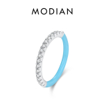 MODIAN Real 925 Sterling Silver V&auml;rviline emailiga Protsessiga virnastatav S&otilde;rmus Moodne Kvaliteetsed S&otilde;rmused Naiste Peole Peened Ehted 5 sinine