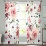 Kevadlilled Lehed L&auml;bipaistvad kardinad Magamistuba Voile kardin Elutoa aken L&auml;bipaistvad kardinad K&ouml;&ouml;k t&uuml;llkardinad 135W x 114H(cm)