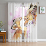 Akvarell Fox Father Love t&uuml;llkardinad elutuppa kardinad akna l&auml;bipaistvad kaasaegsed kardinad magamistoa sisekujunduseks 135W x 114H(cm)