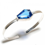 Natural Swiss Blue Topaz Gemstone 925 Sterling Silver Cuff Bangle Adj. e5l37