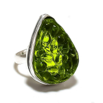 Natural Moldavite Quartz Gemstone 925 Sterling Silver Ring Size 7.5 p4o75