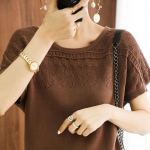 Ice Silk l&uuml;hikeste varrukatega T-s&auml;rk naiste lahtine Korea suur &uuml;laosaga &uuml;mara kaelusega T-s&auml;rk M kohv