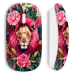 Souris sans fil maniacase blanche T&ecirc;te de lion avec fleurs et feuilles