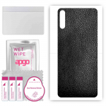 apgo Protective Skin Sticker for the back compatible with Huawei Enjoy 10 10e, Wrap Film, Foil, Vinyl - Pattern Black Leather