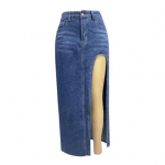 Naiste Maxi seelik K&otilde;rge v&ouml;&ouml;kohaga k&uuml;ljelt l&otilde;hikuga teksaseelik &uuml;hev&auml;rviline pestud pika seeliku n&ouml;&ouml;biga lukuga suletav taskutega seelik L must