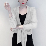 1 TK pikkade varrukatega nailonist pitskanist lahtine &otilde;huke r&auml;tik v&auml;ljastpoolt Naiste p&auml;ikesekaitsega s&auml;rk Suvine l&uuml;hike jope Topid Pearlized Ice Silk Cardigan Pitsmantlid XXL valge