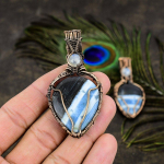 Natural Owyhee Opal, Moonstone Gemstone Copper Wire Wrap Pendant 2.60 u5j05