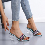 Uued suvise v&auml;rvi kontrastsed kootud v&ouml;&ouml;ga kristallkontsaga naiste sandaalid k&otilde;rge kontsaga sussidega 35 kollane