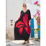Suures suuruses Boho Cover Up, naiste pluss lillemustriga Batwing varrukatega V kaelus Maxi poolitatud Kaftani rannakleit One-size beež