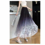 DX~Kevad/suvi uus Fat MM gradientv&otilde;rgust poolseelik Naiste k&otilde;rge v&ouml;&ouml;kohaga keskmise pikkusega A-line seelik, volditud seelik One size must