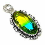 Bi-Color Tourmaline Gemstone 925 Sterling Silver Jewelry Pendant 2.25 g1s39
