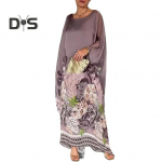 S&uuml;giskevadine naiste kleit Liiga suur lilleprinteriga v&auml;rviga sobiv r&uuml;&uuml; t&uuml;&uuml;p pikad nahkhiire varrukad &Uuml;mar kaelus Ebaregulaarne &auml;&auml;ris Pullover peokleit tutvumiseks maksi M valge