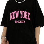 New York Brooklyn Roosa Linna Kirja Naiste T-s&auml;rk Street Hingav L&uuml;hikese Varrukaga Harajuku Lahe T-s&auml;rk Vabaaja Suvine T-s&auml;rk XS must