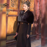 Premium naiste s&uuml;gis- ja talvine Hepburn Style Mantel Style Karusnahast L&uuml;hike Jope &Uuml;likond Kleidi Komplekt Kvaliteetne Mantel S