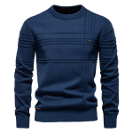 AIOPESON Meeste Crewneck Pullover Kampsun Kootud Puuvillane Triibuline Kvaliteetsed S&uuml;gistalvised Soojad Kampsunid Meestele L 75-85 kg tumesinine v&auml;rv