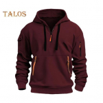 Meeste s&uuml;gistalvine kapuuts, &uuml;hev&auml;rviline pingutusn&ouml;&ouml;r pikkade varrukatega, pool lukuga varre tasku rihm Dekoratsioon kapuutsiga vaba igap&auml;evaseks kandmiseks vabaaja sporditopp M tumehall v&auml;rv