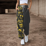 Naiste dressip&uuml;ksid Baggy k&otilde;rge v&ouml;&ouml;kohaga pluss suuruses dressip&uuml;ksid taskutega j&otilde;uludega tr&uuml;kitud p&uuml;ksid naistele S kollane