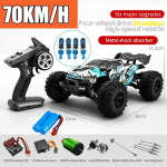 Uus Rc Car Off Road 4x4 suure kiirusega 75 km/h kaugjuhtimispuldiga auto LED-esituledega Harjadeta 4WD 1/16 Monster Truck m&auml;nguasjad poistele kingitus 1  battery sinine