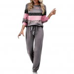 Naiste kevad-s&uuml;gis vabaaja dressir&otilde;ivaste triibuline pikkade varrukatega topid, elastne v&ouml;&ouml;koht pingutusn&ouml;&ouml;riga dressip&uuml;ksid spordir&otilde;ivad, kaheosaline komplekt 3XL roosa