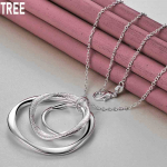 925 h&otilde;bedane kolme s&otilde;rmuse &uuml;mmarguse ripatsiga kaelakee mood pulmaehted O-40CM