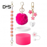 7 tk tassitarvikute komplekt 30/40 untsi trumli jaoks, silikoonist k&auml;epidemega rihm saapa &otilde;lgkattega v&otilde;tmehoidja amuletid BPA-vaba korduvkasutatavad dekoratiivsed j&otilde;ulukingitused roosa